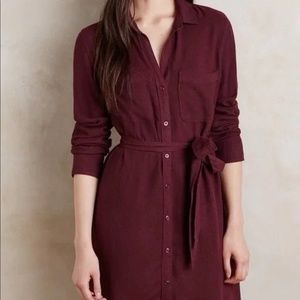 Cloth & Stone Button-front belted shirt dress in soft burgundy flannel